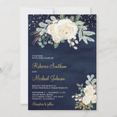 素朴金ゴールドアイボリーフローラすべて一つの海軍の結婚中 招待状 (正面)