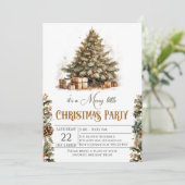 素朴金ゴールドアクセント付きクリスマスツリーパーティー 招待状 (スタンド正面)
