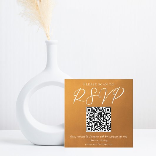 素朴金ゴールドアーストーン秋の結婚式QRコードRSVP エンクロージャーカード