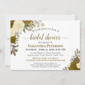 素朴金ゴールドウォーター色フローラシックブライダルシャワー 招待状 (正面)