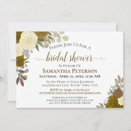 素朴金ゴールドウォーター色フローラシックブライダルシャワー 招待状