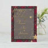素朴金ゴールドエレガントレッド・プレイド・クリスマスカード シーズンカード (スタンド正面)