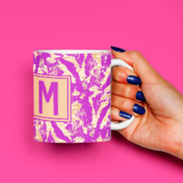 素朴金ゴールドオンパープルマーブルシックカスタムモノグラム コーヒーマグカップ