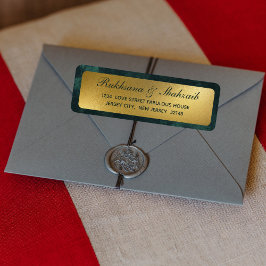 素朴金ゴールドグラデーションエメラルドグリーン差出人住所 ラベル