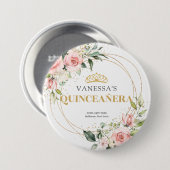 素朴金ゴールドグリッター赤面バラグリーン15th b-day 缶バッジ (正面&裏面)