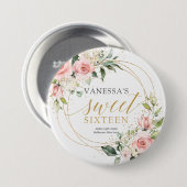 素朴金ゴールドグリッター赤面バラグリーン16th b-day 缶バッジ (正面&裏面)