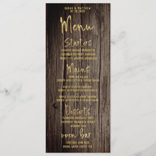 素朴金ゴールドスクリプト書クラシック道結婚 メニュー (正面)