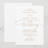 素朴金ゴールドスクリプト結婚式招待状 招待状 (正面/裏面)