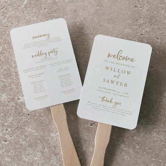 素朴金ゴールドスクリプト結婚式 プログラムハンドファン ハンドファン