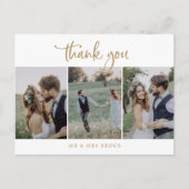 素朴金ゴールドスクリプト3写真テンプレートありがとう ポストカード (正面)