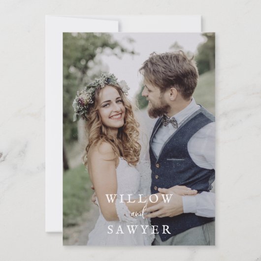 素朴金ゴールドスクリプ結婚ト写真 招待状 (裏面)