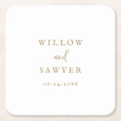 素朴金ゴールドス結婚クエア紙コースター スクエアペーパーコースター (正面)