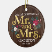 素朴金ゴールドタイポグラフィ第1回クリスマスmrとmrs c セラミックオーナメント (左)