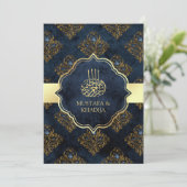 素朴金ゴールドネイビーブルーダマスクムスリム結婚ズ 招待状 (スタンド正面)