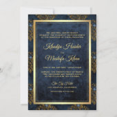 素朴金ゴールドネイビーブルーダマスクムスリム結婚ズ 招待状 (裏面)