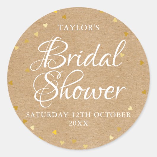 素朴金ゴールドハート紙吹雪ブライダルシャワー ラウンドシール (正面)