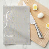 素朴金ゴールドパターアートンモノグラムイニシャルかわいい キッチンタオル (四つ折り)