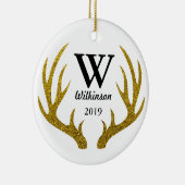 素朴金ゴールドフェイクグリッター鹿〔雄ジカの〕枝角ファミリ名 セラミックオーナメント (右)
