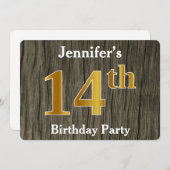 素朴金ゴールドフェイク14th Birthday Party;名前をカスタムする 招待状 (正面/裏面)