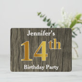 素朴金ゴールドフェイク14th Birthday Party;名前をカスタムする 招待状 (スタンド正面)