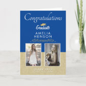 素朴金ゴールドブルー2023卒業2写真卒業 カード (正面)