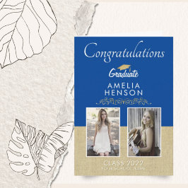 素朴金ゴールドブルー2023卒業2写真卒業 カード