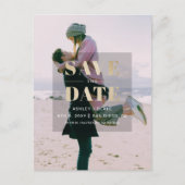 素朴金ゴールドモダンミニマル写真保存日時 案内ポストカード (正面)