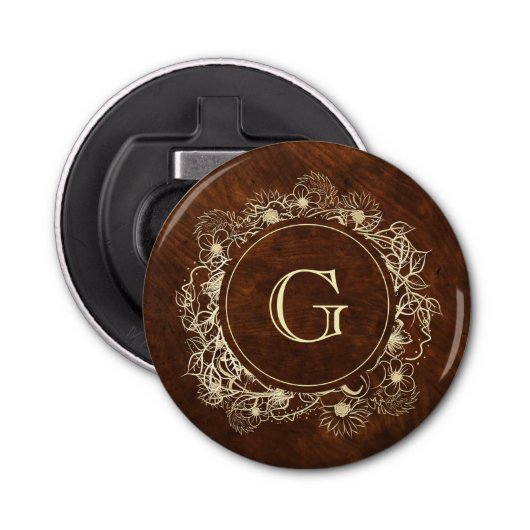 素朴金ゴールドモノグ結婚ラム 栓抜き (正面)