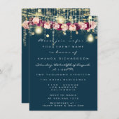 素朴金ゴールドライツジャール海軍バラ結婚ズ 招待状 (正面/裏面)