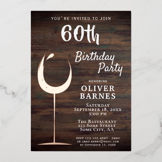 素朴金ゴールドワイングラス60誕生日 箔招待状 (正面)