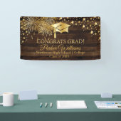 素朴金ゴールド付き木材トーンおめでとうグラッドバナー 横断幕 (トレードショー)