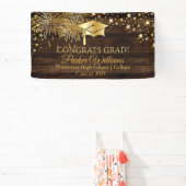 素朴金ゴールド付き木材トーンおめでとうグラッドバナー 横断幕 (インサイチュ)