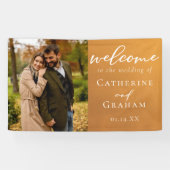 素朴金ゴールド婚約写真ボホ結婚の歓迎 横断幕 (横)