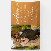 素朴金ゴールド婚約写真ボホ結婚の歓迎 横断幕 (縦)