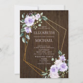 素朴金ゴールド幾何学的薄紫フローラ木写真 招待状 (正面)