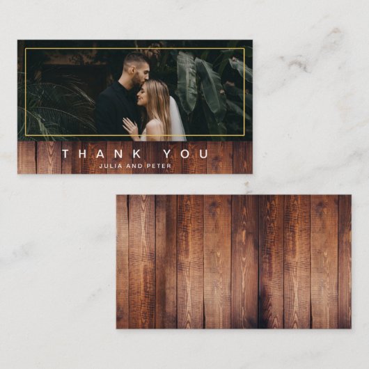 素朴金ゴールド枠木製写真サンキューカード エンクロージャーカード (正面/裏面)