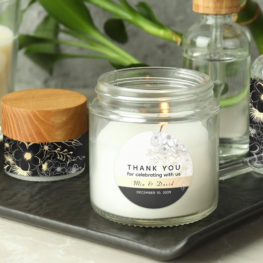 素朴金ゴールド白黒結婚ありがとう ラウンドシール