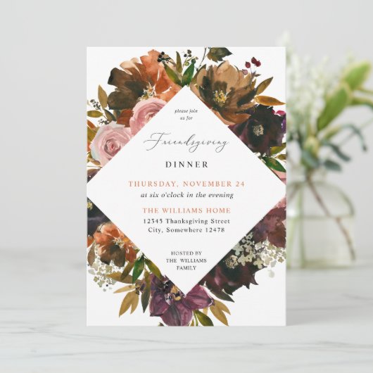 素朴金ゴールド秋フローラフレンドシップ招待状 招待状 (スタンド正面)