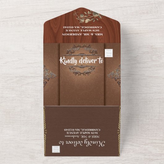 素朴金ゴールド結婚フローラの全招待状 オールインワン招待状 (外側)