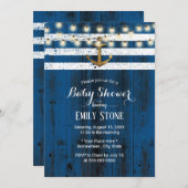 素朴金ゴールド航海のいかりネイビーバーンベイビーシャワーズ 招待状 (正面/裏面)