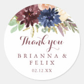 素朴金ゴールド葉フローラありがとう結婚式の引き出物 ラウンドシール (正面)