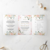 素朴金ゴールド赤面ピンクフローラ全結婚体 三つ折り招待状 (内部)