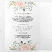 素朴金ゴールド赤面ピンクフローラ全結婚体 三つ折り招待状 (内部最初)