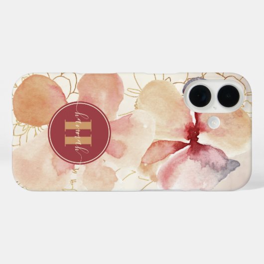 素朴金ゴールド赤面水彩フローラ Case-Mate iPhoneケース (裏面 (横))