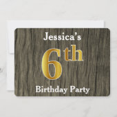 素朴金ゴールド6フェイクth Birthday Party;名前をカスタムする 招待状 (正面)