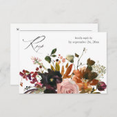 素朴金ゴールド、紫およびピンクのフローラと食事V2 出欠カード (正面/裏面)