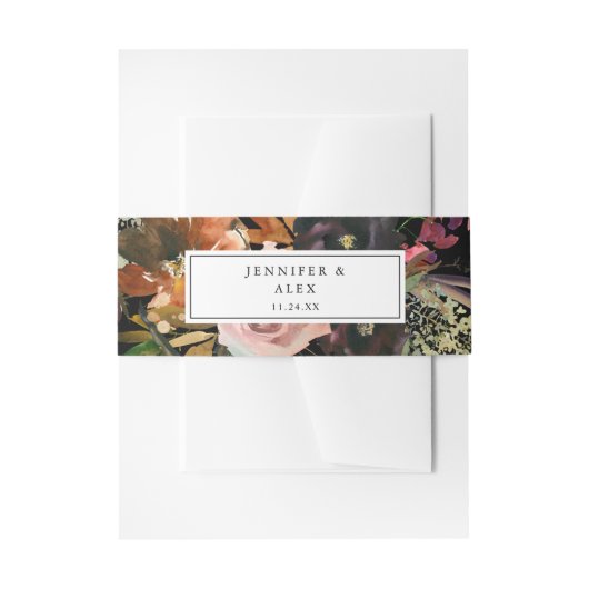 素朴金ゴールド、紫および赤面ピンクフローラ2 v2ブラック 招待状ベリーバンド (正面例)