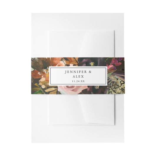 素朴金ゴールド、紫および赤面ピンクフローラ2 v2 Brown 招待状ベリーバンド (正面例)