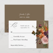 素朴金ゴールド、紫とピンクのフローラの食事なし – トープV2 出欠カード (正面/裏面)