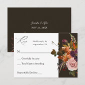 素朴金ゴールド、紫とピンクのフローラの食事なし – ブラウンV2 出欠カード (正面/裏面)